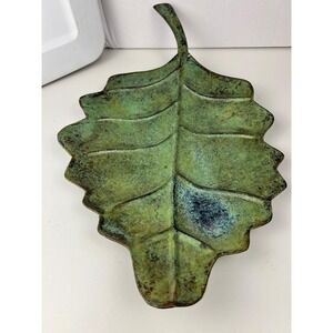 Vintage 19" Metal Leaf Decorative Tray Farmhouse Mid-Century Green